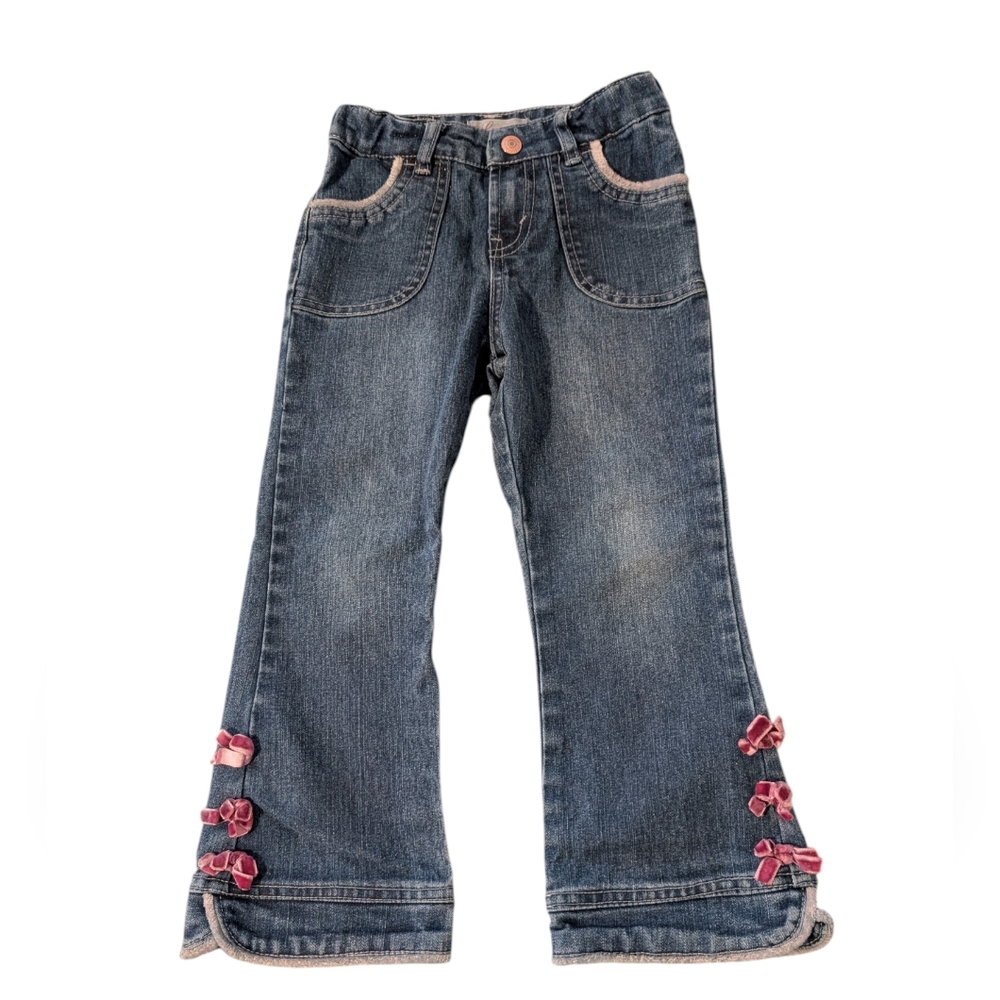 Y2K Levi's Toddler Girl Blue Denim Jeans With Silver & Pink Velvet Bow Details 4